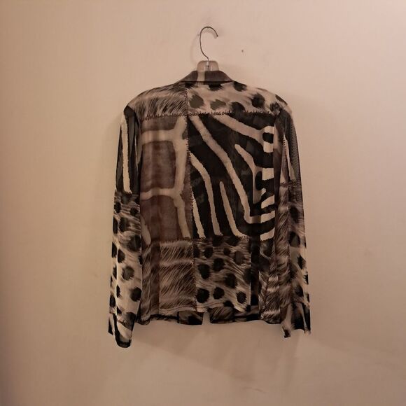 Damee Jacket Women's Large L Brown Black Mixed Media Rhinestones Sheer Artsy - Picture 9 of 12